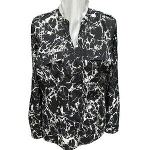 Calvin Klein Black and White Marbled Long Sleeved Womens Blouse Size Medium